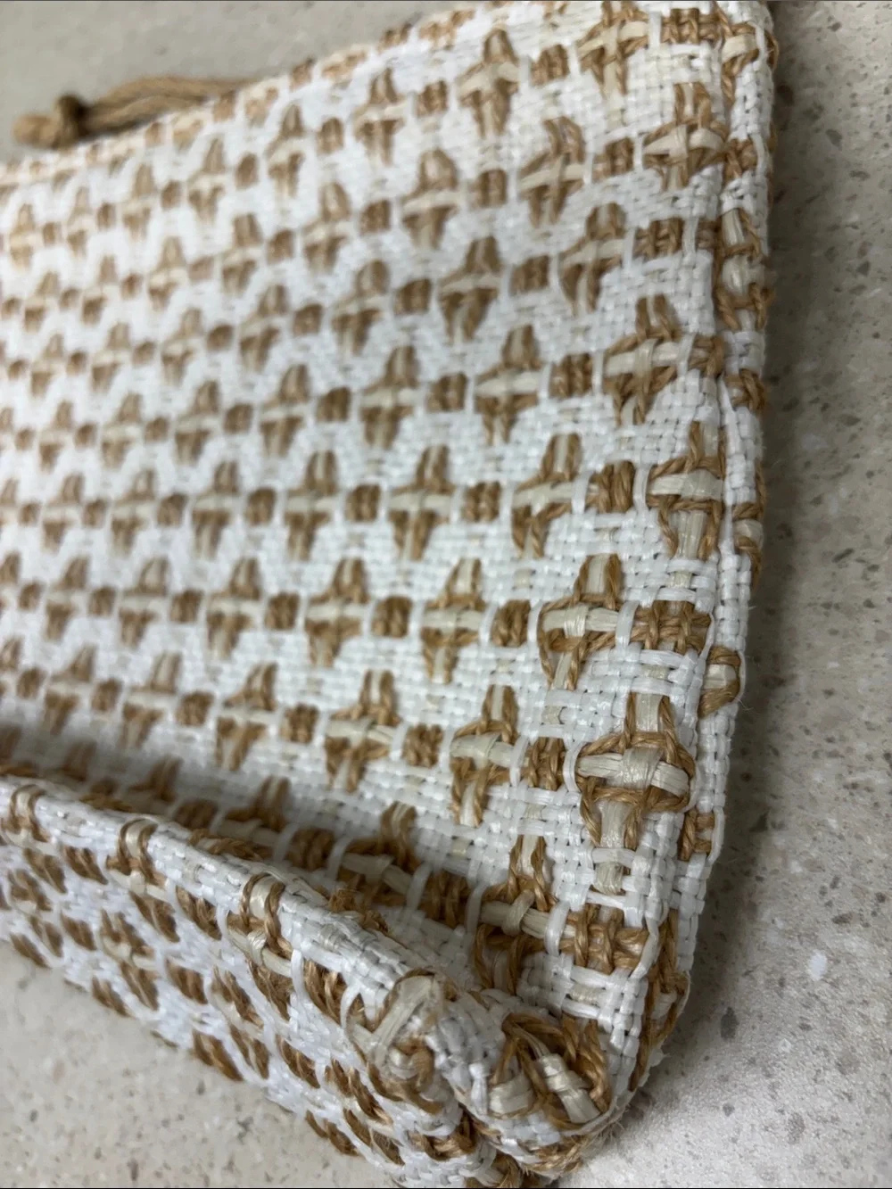 Vintage Woven Straw-Pattern Clutch White and Tan 33 East Imports Made in Japan
